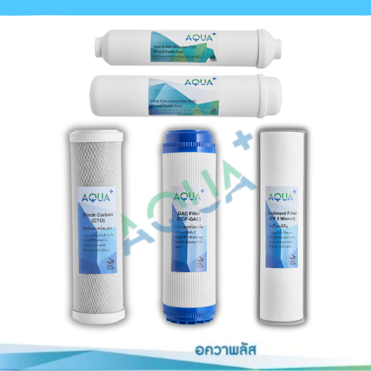 ถูกสุดๆ!! ฟรีข้อต่อ 2 ชิ้น Aqua+ 5 ไส้ คาร์บอน / เรซิ่น ใช้ได้กับหลายเครื่อง Aquatek, Unipure, Treatton , Colandas