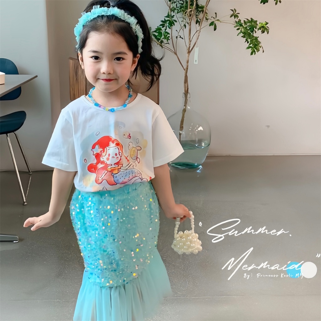 PRINCESS KESLI 2 ชิ้น ชุดเด็กผู้หญิง ชุดเจ้าหญิง ชุดนางเงือกเด็ก เซ็ท 1-11 ปี