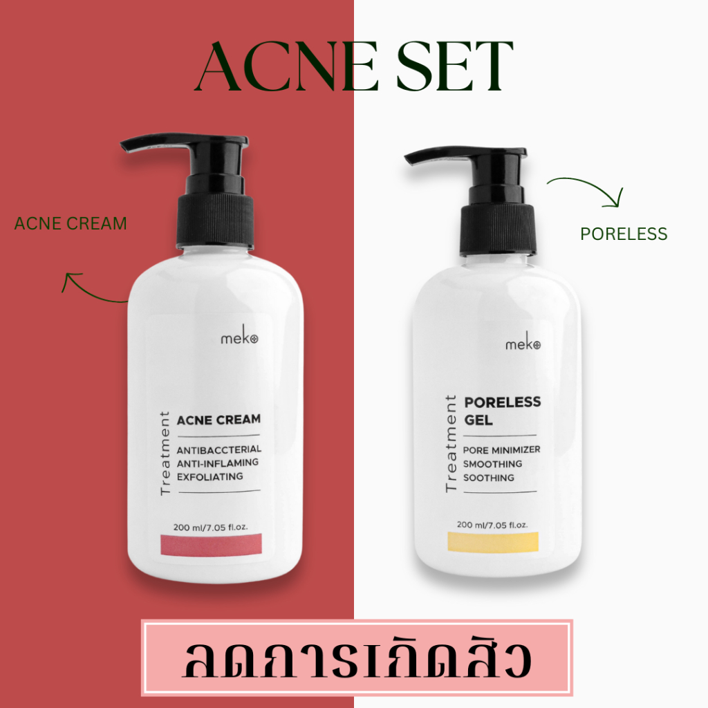 [meko skincare] เซตคู่ สูตรลดการเกิดสิว Acne 200 ml +Poreless 200 ml