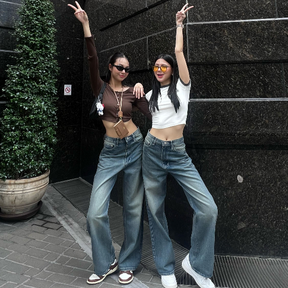 ยีนส์ Nammon Jeans NM20 กางเกงยีนส์กระบอกใหญ่เรียบเทาหม่น รุ่น Buddy honey brown - ผ้าไม่ยืด