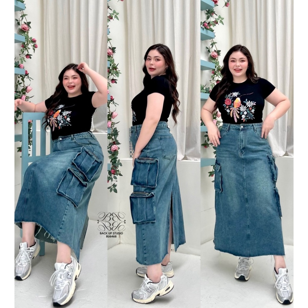 BACKUP BU6468 งานกระโปรงสาวอวบทรงคาร์โก้รุ่นนี้ใส่พรางหุ่นได้ดี สะโพกได้ดีมาก ดีเทลไม่ซ้ำใคร