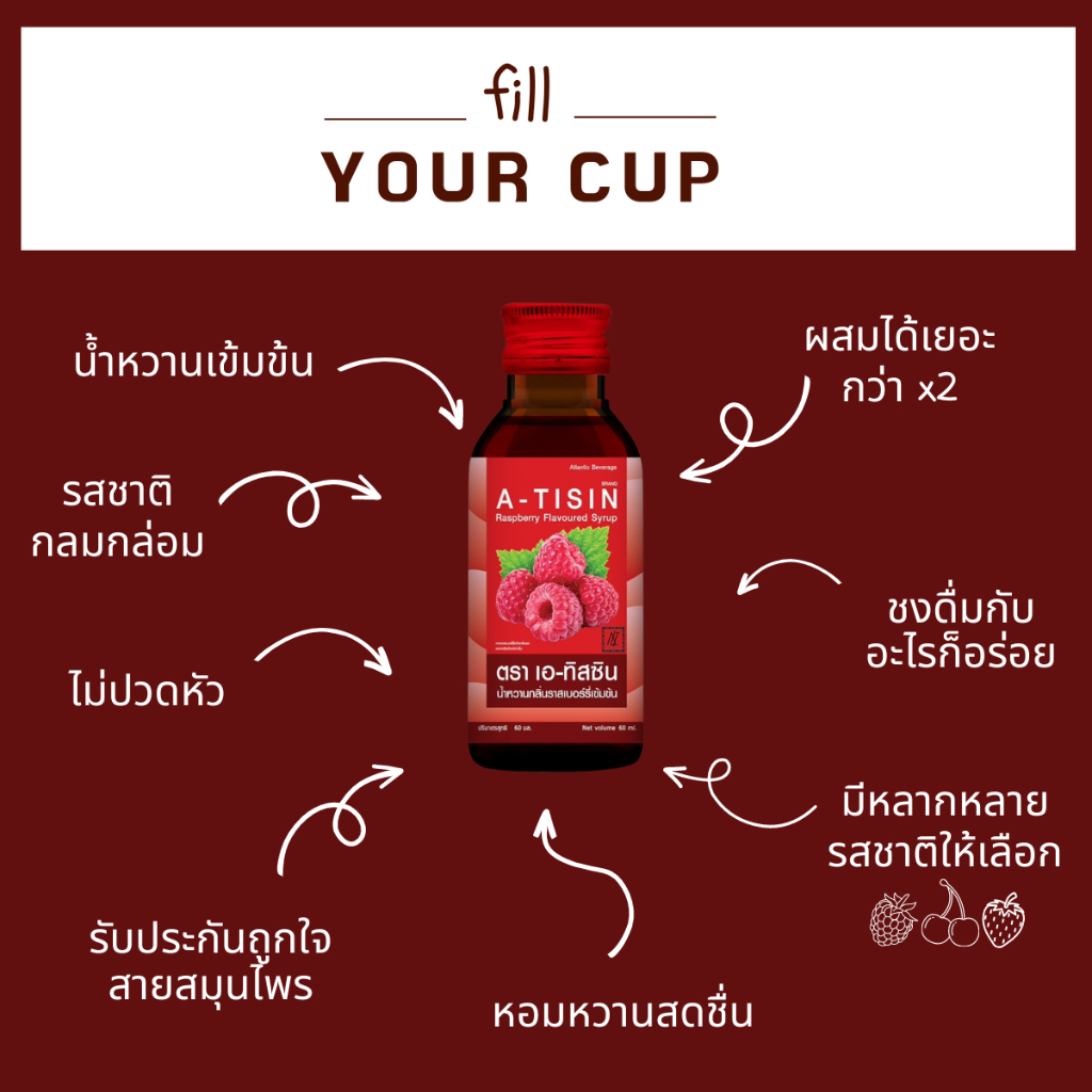 << 3 ขวด >> A - tisin เอทิสซิน น้ำหวานเข้มข้นรสราสเบอร์รี่ ขนาด 60 ml น้ำหวานเข้มข้น น้ำเชื่อม - รูปที่ 2