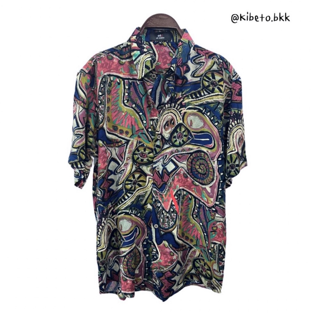 Kibeto เสื้อฮาวาย ลายโบฮีเมี่ยน สีม่วง ผ้าสปันเรยอน เนื้อนิ่ม ใส่สบาย M L XL 2XL 3XL