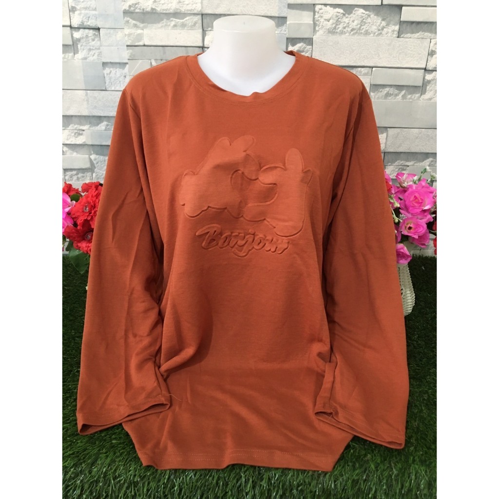เสื้อแขนยาว คอกลม เสื้อสาวอวบ ขนาดฟรีไซส์ ลายปัก รุ่น 2561-นูนหัวใจ มีหลายสีให้เลือก