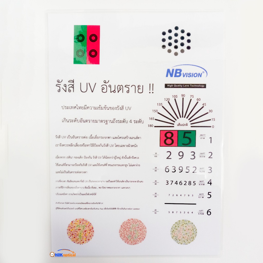 แผ่นวัดสายตามองไกล้ เนียร์ชาร์ต อ่านหนังสือ 85 (แบบ2)