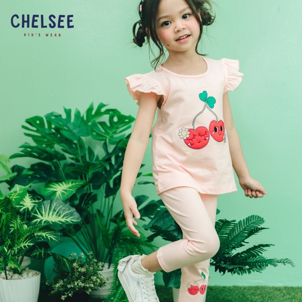 Chelsee تيشيرت بنات قطن بنقش كرز وأكمام مكشكشة — صورة 6
