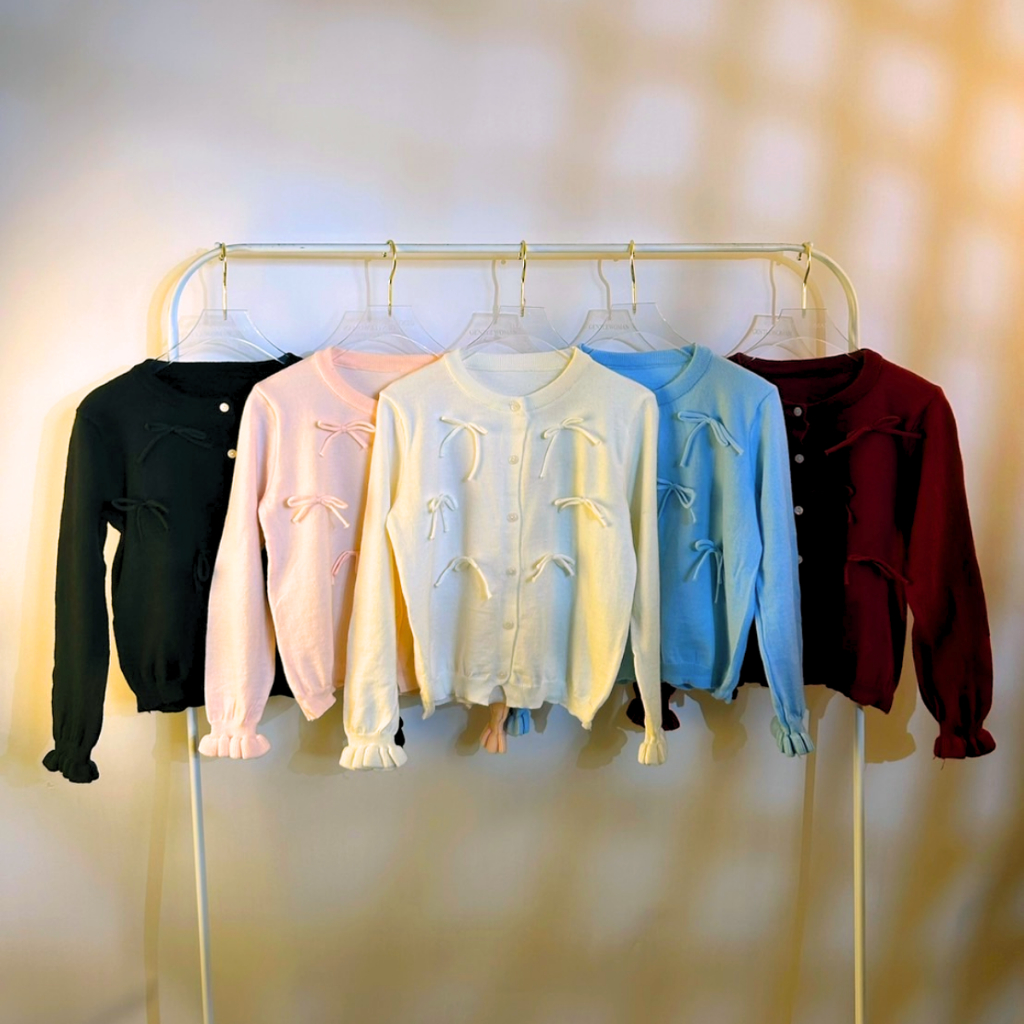 เสื้อคลุมแขนยาวไหมพรมสีหวานน่ารัก LSN 1101 ตกแต่งด้วยโบว์เพิ่มความหวาน