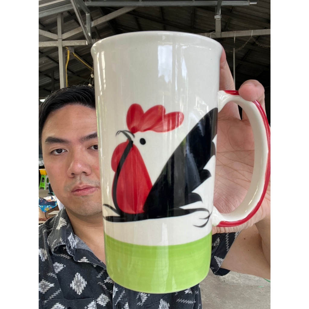 แก้วเซรามิค ลายไก่ลำปาง ขนาด(สูง6นิ้ว กว้าง 3.25)ขนาด 500ml หรือ 16.9oz ออนซ์ เซรามิค ชากาแฟ ทรงกระบอก แก้วมัค ออกใบกำกั