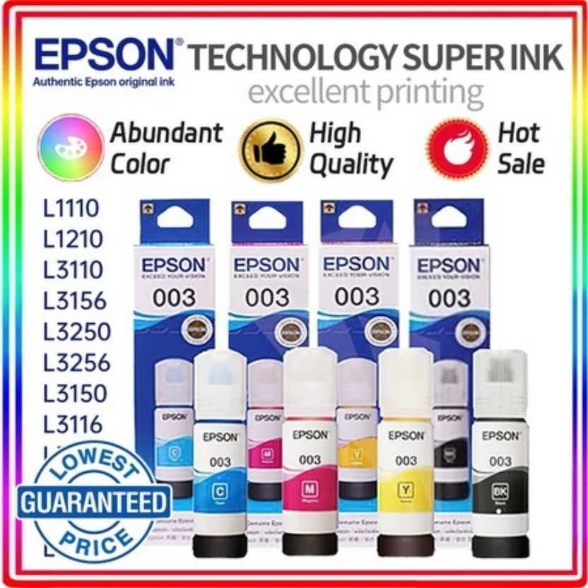 (พร้อมกล่อง box)หมึกเติมของแท้ เอปสัน EPSON 003 ของแท้ 100%เหมาะสำหรับ L1110/L3110/L3210/L3216/L3150/L3250/L5190