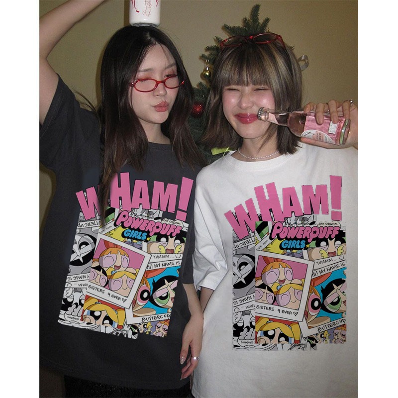 Basi เสื้อยืด oversize unisex สกรีนด้านหน้า ลาย "The Powerpuff Girls" ผ้าคอตตอน100% ใส่สบาย เสื้อน่ารัก