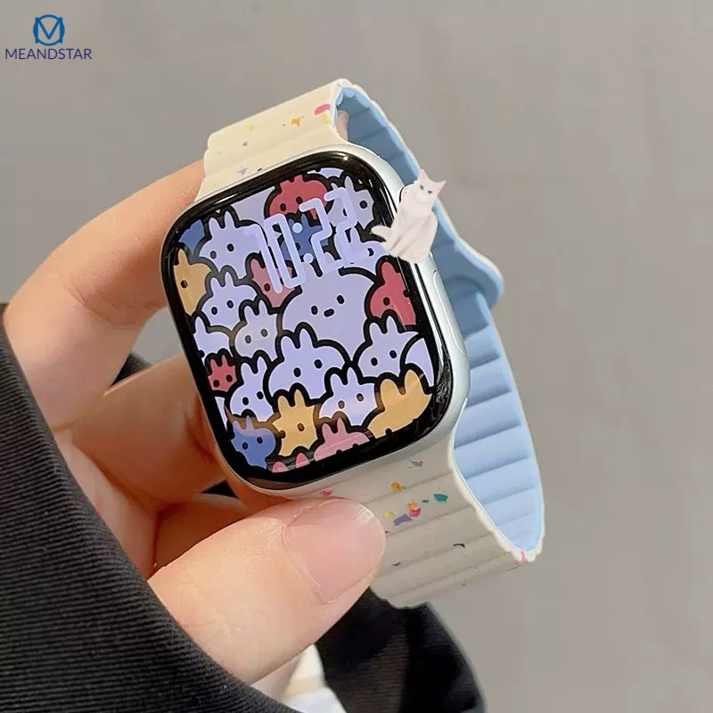 สายนาฬิกา สายสําหรับ iwatch 42/44/45/46/49mm  smart watch11 10 9  8 ultra 7 6 5 4 3 สายนิ่ม เเบบเเม่เหล็ก รุ้ง A-star