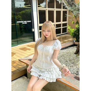 🌟Mamildya.shop🌟 เสื้อแขนตุ๊กตา ผ้าลินินแท้เนื้อดีสุดๆๆ แต่งลูกไม้ช่วงอก/K2-2 /NUSA-เหลี่ยม