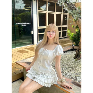 🌟Mamildya.shop🌟 เสื้อแขนตุ๊กตา ผ้าลินินแท้เนื้อดีสุดๆๆ แต่งลูกไม้ช่วงอก/K2-2 /NUSA-เหลี่ยม