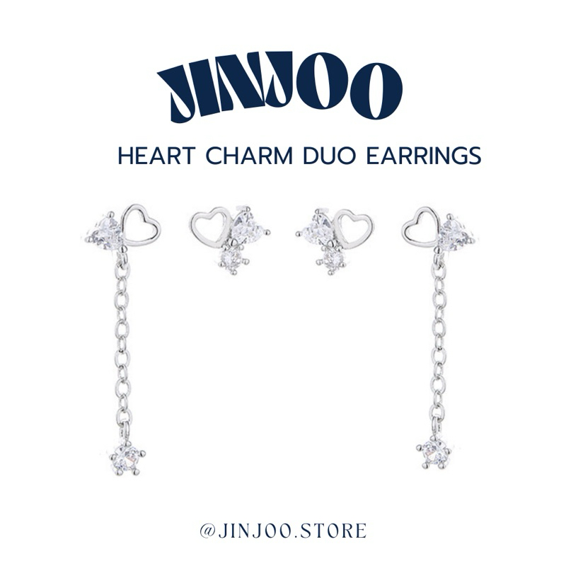 Jinjoo ต่างหูหัวใจ รุ่น Heart Charm Duo Earrings น่ารัก โซคิ้วมากก