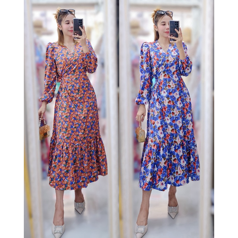 ⭐️Recommend⭐️เดรสยาวผ้าไหมอิตาลี่ลายดอกไม้สไตล์ซัมเมอร์สวยน่ารักมาก#Maisie Shop