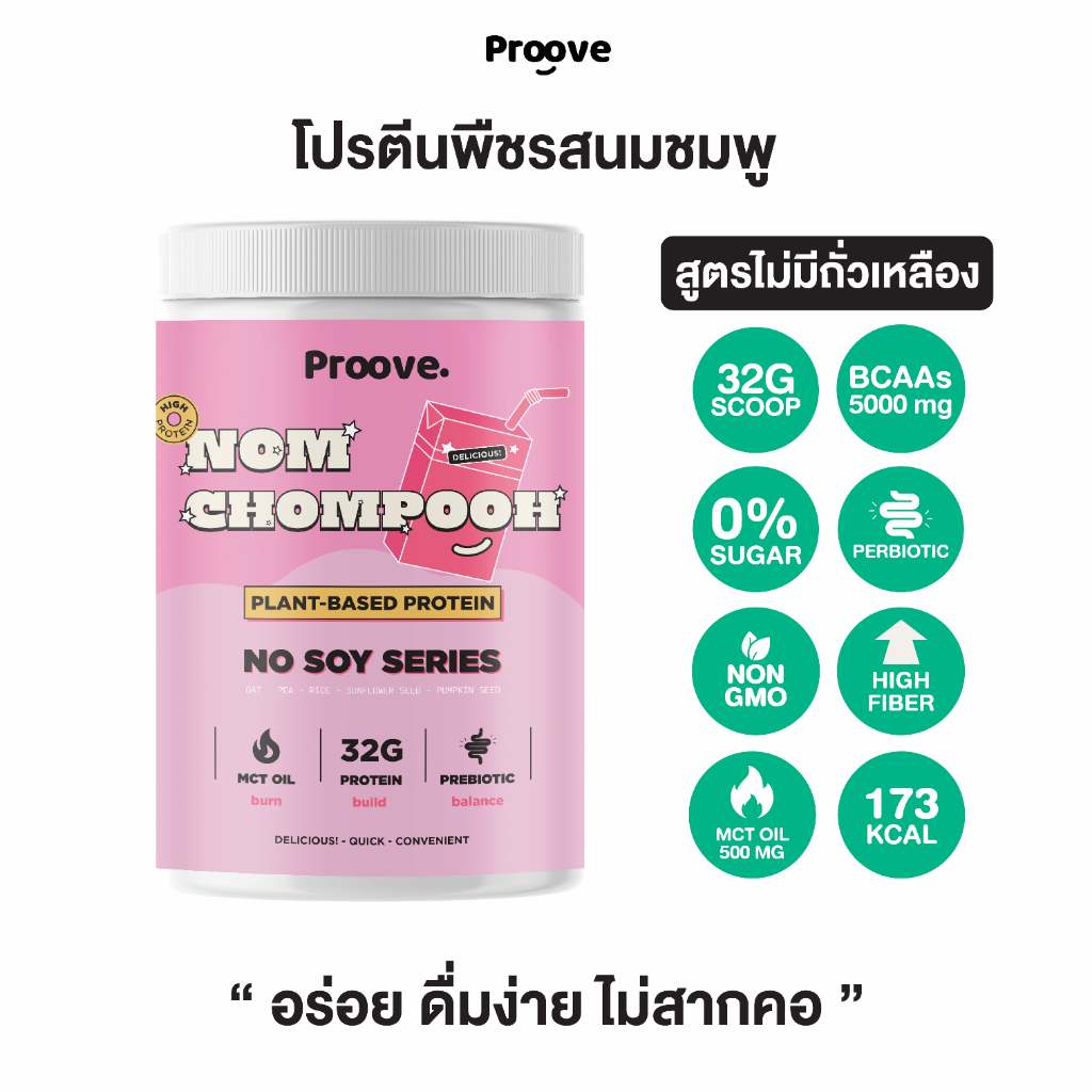 Proove โปรตีนพืช ช่วยเผาผลาญ อร่อย ดื่มง่าย รสนมชมพู โปรตีนสูง ไม่มีน้ำตาล แคลต่ำ