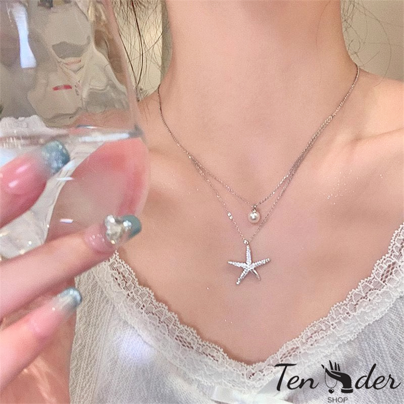 COD-ส่งเร็วจากไทย🎀สร้อยคอ ปลาดาวมุก สองชั้น น่ารักหวาน สไตล์เกาหลี นักเรียนสำหรับผู้หญิง เครื่องประดับแฟชั่น ปรับขนาดได้