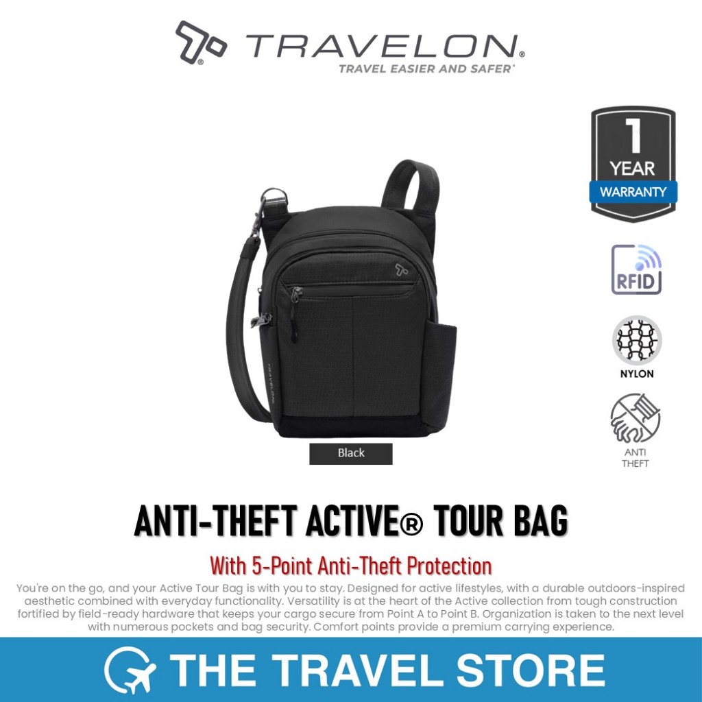 Travelon ANTI-THEFT ACTIVE® TOUR BAG (43124-500) - Black  กระเป๋าสะพายข้าง ผู้หญิง สุภาพสตรี