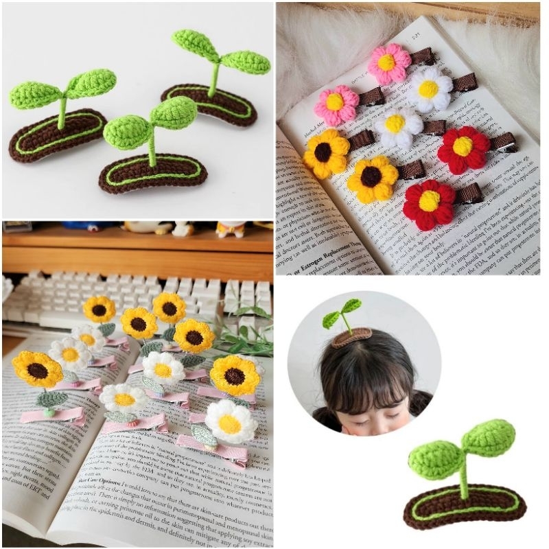 🇹🇭ร้านไทย‼️ กิ๊บติดผม งานถักไหมพรม แฮนด์เมด กิ๊บต้นไม้ ดอกไม้