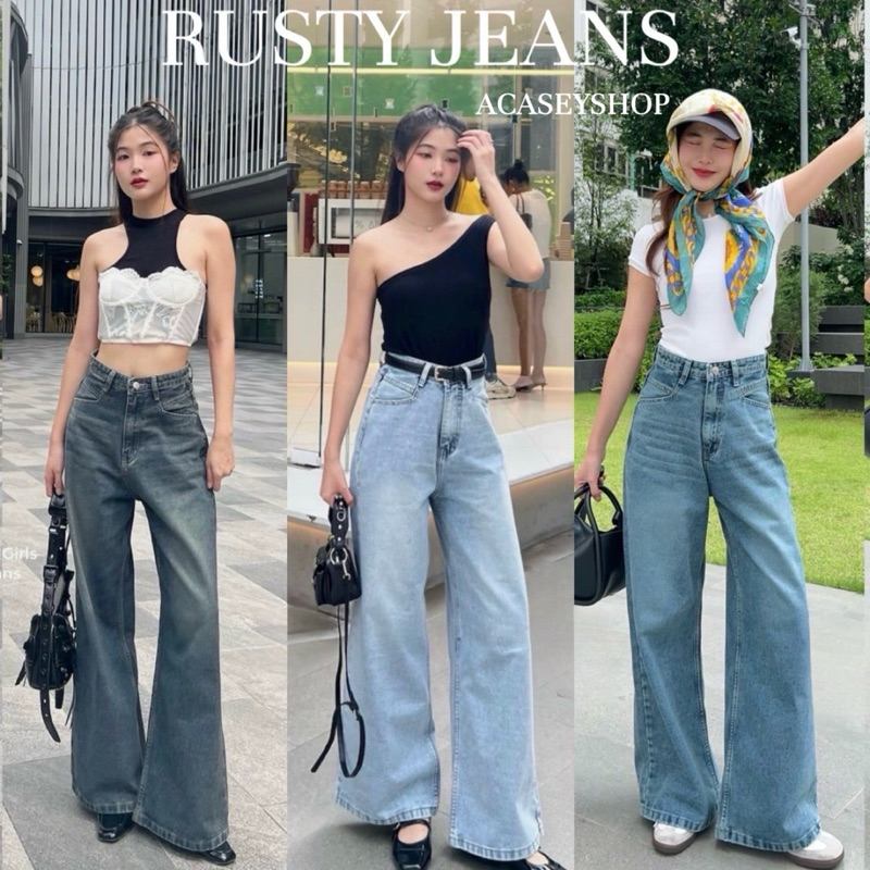 Acasey กางเกงยีนส์ผู้หญิง ขายาว RUSTY JEANS ปลายขากว้าง ทรงเกาหลี ไซส์ S - XL