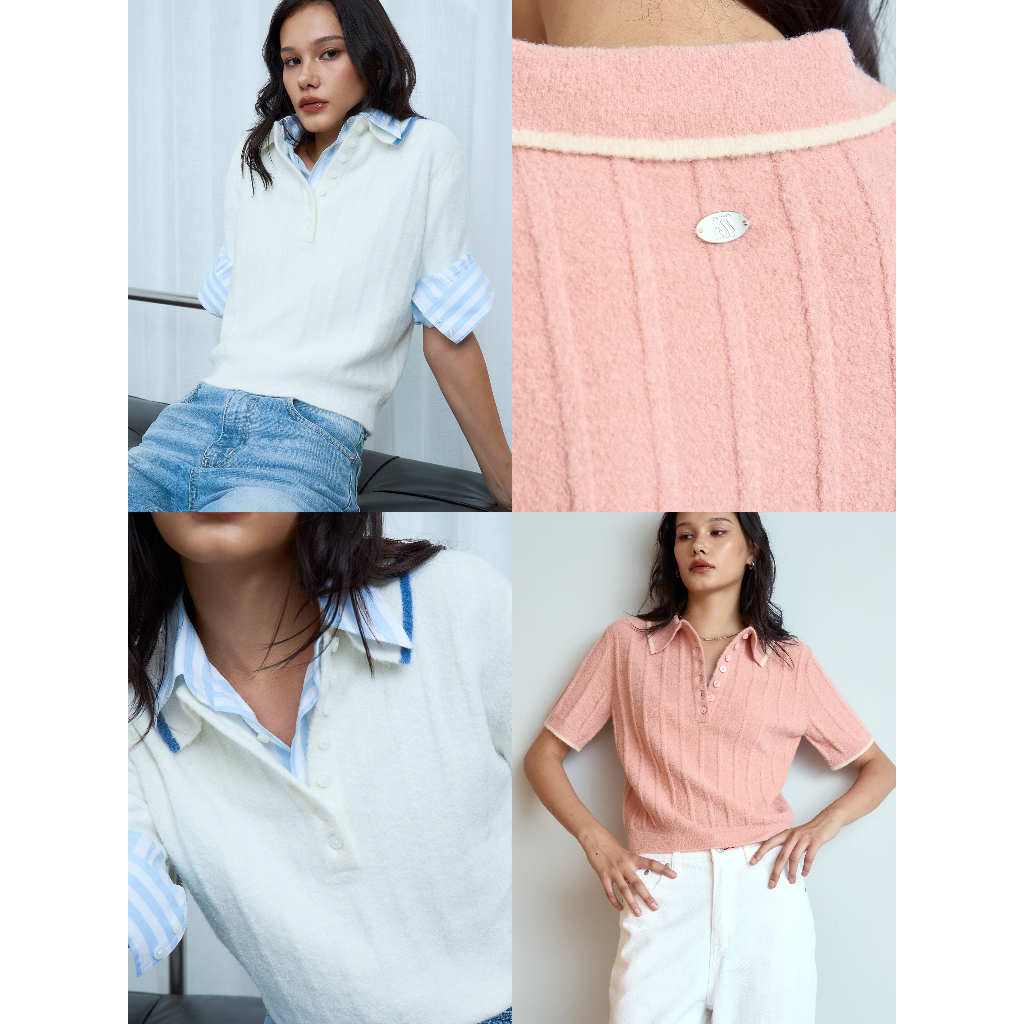 beforesunset_studio - Puff Polo เสื้อโปโลไหมพรม แขนสั้น texture terry ทำลายแนวตั้ง เนื้อผ้าไม่หนา