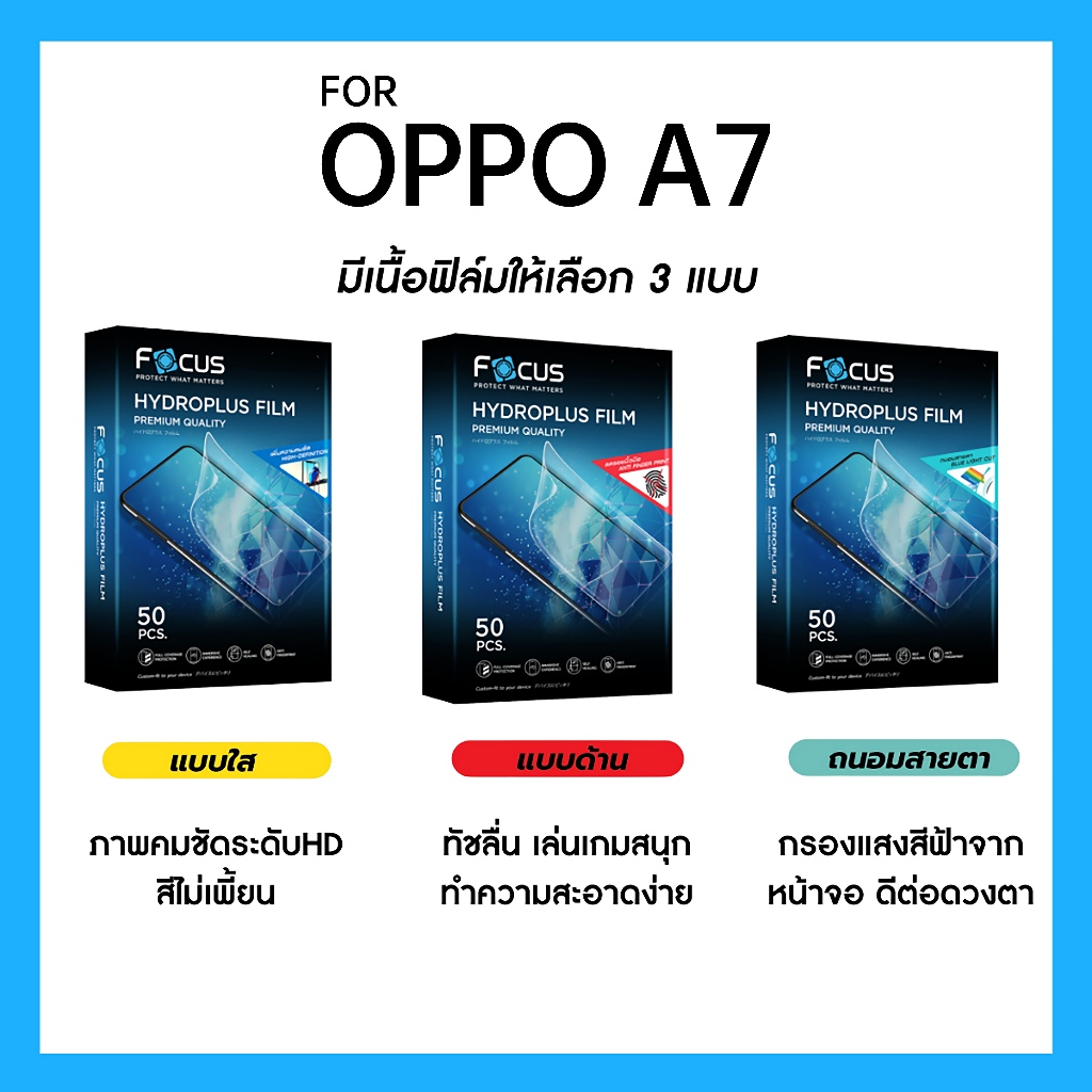 ฟิล์มไฮโดรพลัส Focus สำหรับ OPPO A7 เต็มจอ มีอุปกรณ์ติดฟิล์มให้