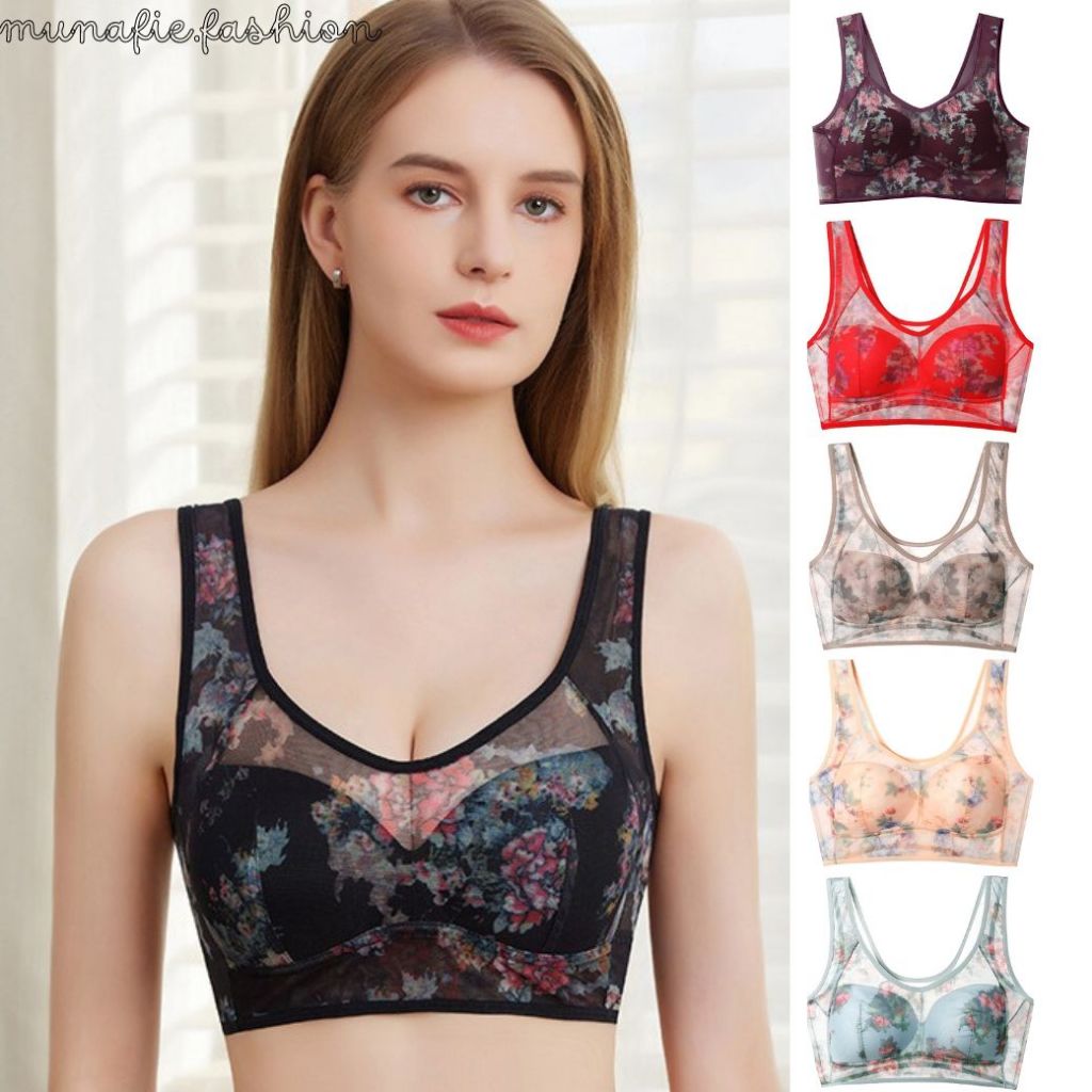 พร้อมส่ง B-282 เสื้อในไร้ขอบไร้โครง ดีเทลผ้าลูกไม้ซีทรู แบบสวม ใส่สบาย ส่งไวจากไทย