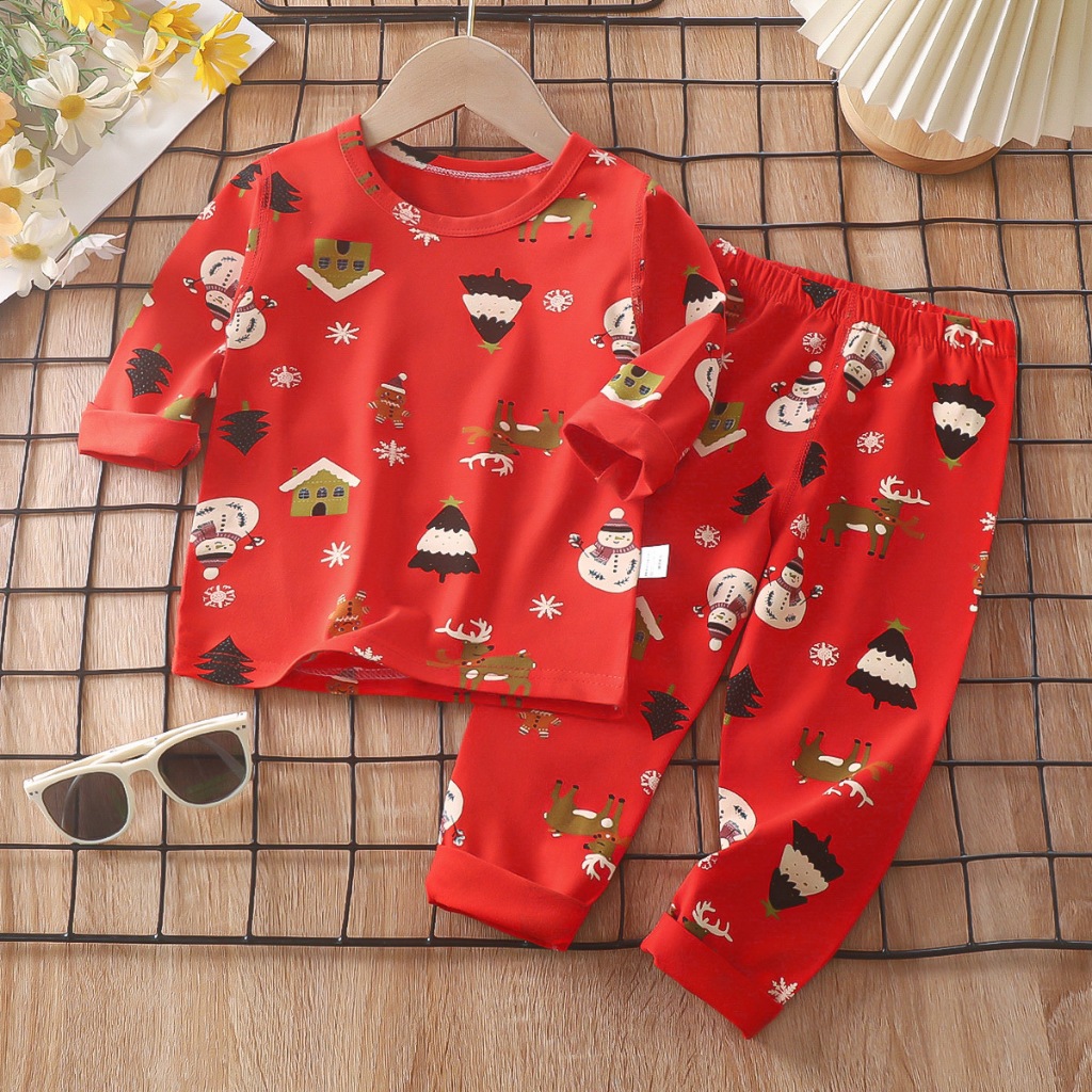 Babe Buy ชุดนอนเด็กชาย เด็กหญิง แขนยาวขายาว ผ้าคอตตอนสเปนเด็กซ์ ผ้านิ่มเด้ง ลายการ์ตูน ใส่สบาย ไซส์ 100-130