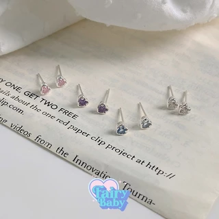 Fairybaby ต่างหู Darling Gem ต่างหู ตุ้มหู รูปหัวใจ เพชรจิ๋ว เล่นแสง มินิ ใส่ไปโรงเรียน (มี 4 สีให้เลือก ) (E2-028)