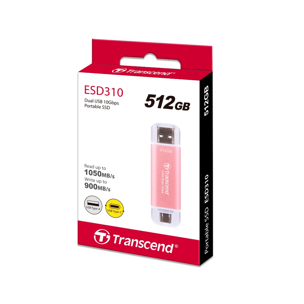 Transcend External SSD smallest 512GB : ESD310P : Type-A and Type-C connectors:รับประกัน 5ปี-มีใบกำกับภาษี-TS512GESD310P