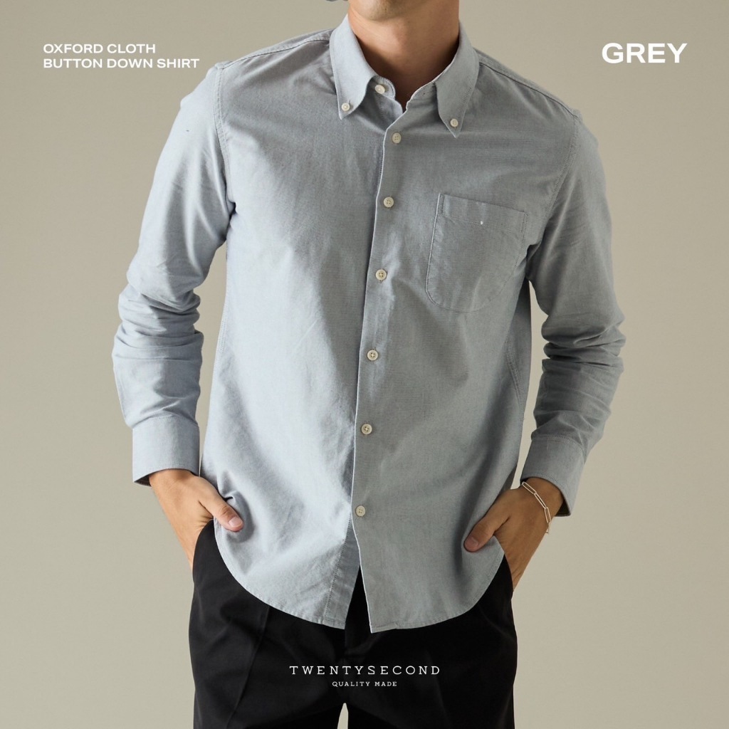TWENTYSECOND เสื้อเชิ้ตแขนยาว ดุมปก รุ่น Oxford Cloth Button Down Shirt - เทา / Grey