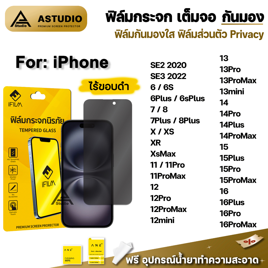 ฟิล์มกันมอง ไร้ขอบดำ For iphone 16 pro max 16plus 15promax 15 plus 14promax 13 iphone11 xr ไอโฟน ฟิล์มกระจก กันเสือก