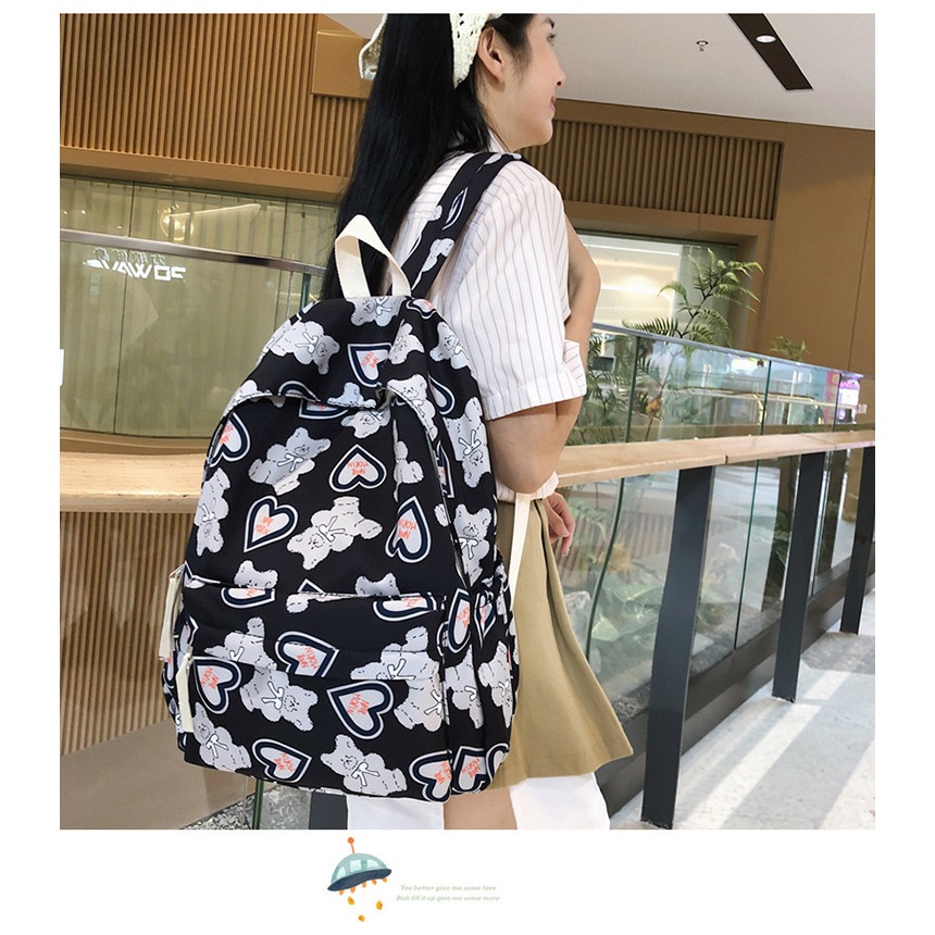 กระเป๋า เป้ลายหมีหัวใจ🧸 พร้อมส่งแล้ว กระเป๋านักเรียน นักศึกษา ทรงน่ารัก เกาหลี เกาใจ สุดๆ กระเป๋าเป้ แฟชั่น