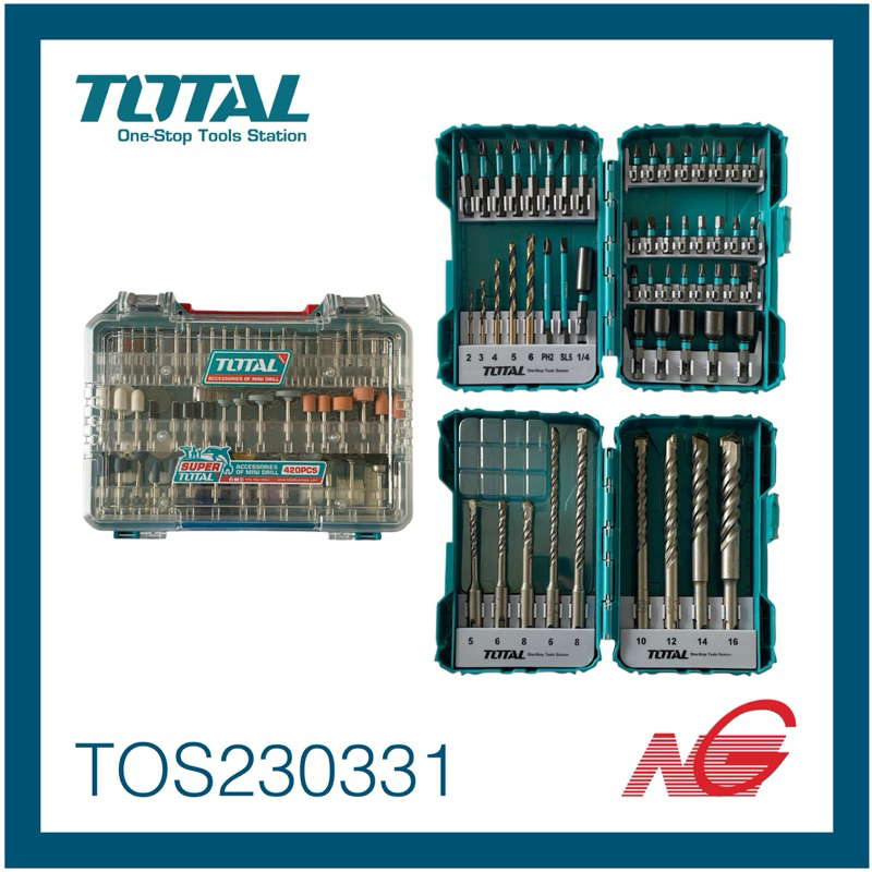TOTAL โททอล ชุดอุปกรณ์เสริม ดอกเจียร + ดอกไขควง + ดอกสว่านโรตารี่ รุ่น TOS230331 3 กล่องชุด