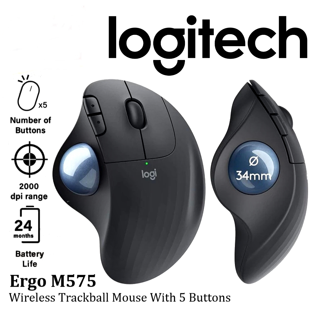 ⚡️เมาส์ไร้สายเพื่อสุขภาพ⚡️Logitech Ergo M575S Trackball Wireless Mouse Graphite