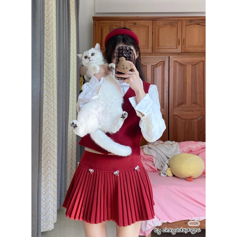 กระโปรงทรงเทนนิส จับจีบรอบแต่งโบว์ (ตัวโบว์เป็นเข็มกลัดให้ติดเอง) ใส่ถุงเล็กให้ไปติดเอง #279