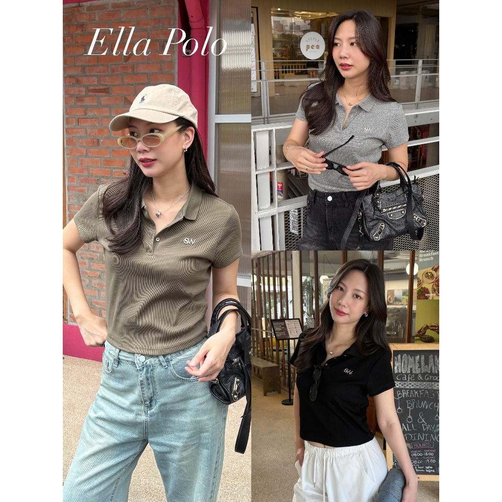 Sumwear.bkk - Ella polo top เสื้อโปโลแขนสั้นกระดุมสีนิกเกิลด้าน