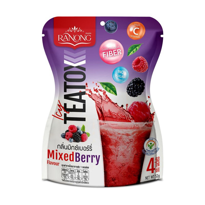 Ranong Tea เรนองที ชาไอซ์ทีกลิ่นมิ๊กเบอร์รี [4 ซอง 52g] Icy TeaTox ดีท๊อกซ์ ชาไฟเบอร์ ชาระบาย