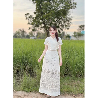 TANTANOD -รหัสTL6 ชุดเซต เสื้อไขว้ผูกข้าง กระโปรงยาวลายพญานาค(ผ้าฝ้าย) รุ่นPrakaydaw