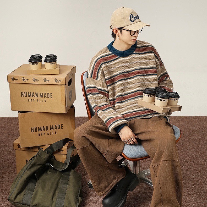 มาใหม่!! BBF Knit striped sweater - เสื้อ sweater ไหมพรมแขนยาวลายทาง