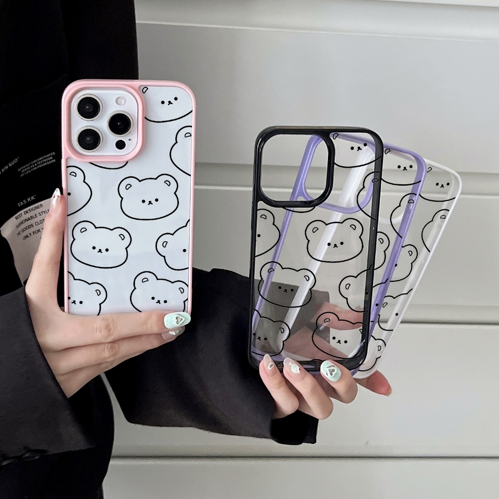 ซื้อ1แถม1 เคสไอโฟน13 7 8 11 12 14 15 16 16Pro 16Plus 16ProMax X XS XR โปร่งใส หมี macaron กันกระแทก iPhone Case