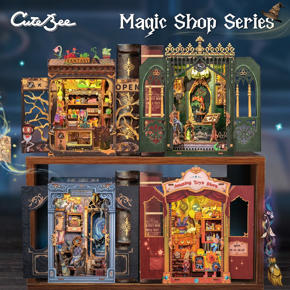 CUTEBEE ร้านมายากล บ้านตุ๊กตา DIY Book Nook บ้านของเล่น ตัวต่อไม้ บ้านจิ๋ว DIY Dollhouse