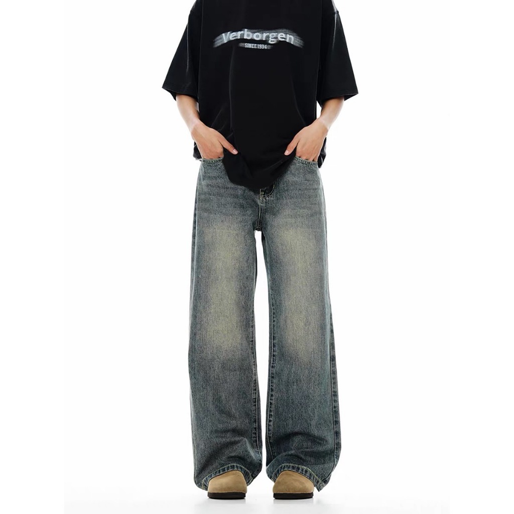 BAGGY JEANS กางเกงยีนส์ขายาว ทรงกระบอกใหญ่ สีฟอกสนิม - รูปที่ 5