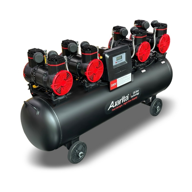 AUARITA ปั๊มลมออยล์ฟรี กำลัง 8 แรงม้า ไฟ 220 โวลต์ ถัง 160 ลิตร 4 โพล (4หัว) 4-1500X4F160