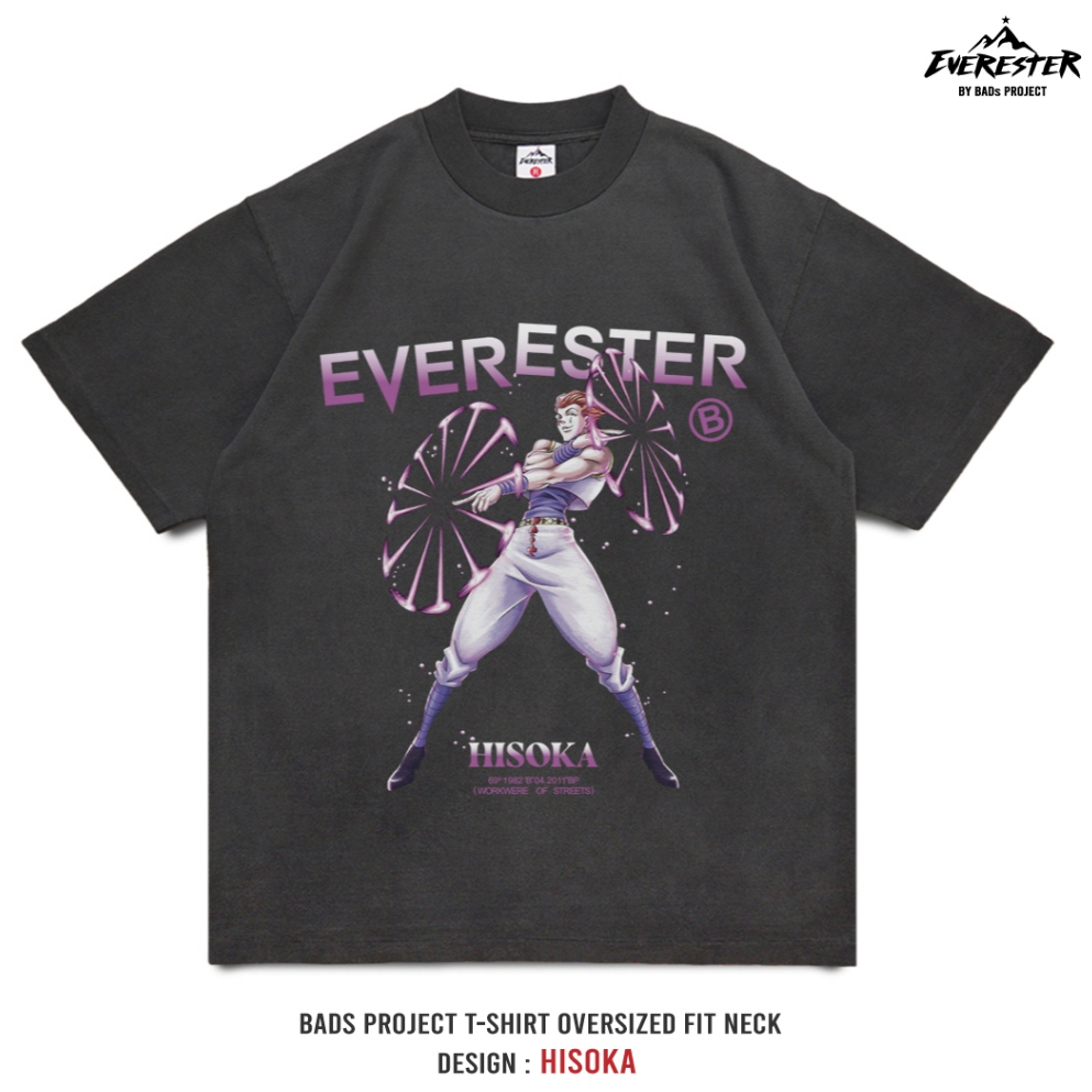 EVERESTER เสื้อยืด ฟอก เฟดเทาดำ เสื้อผู้ชาย Heavy Cotton 100% Oversize รุ่น Hisoka เสื้อวินเทจ FED H