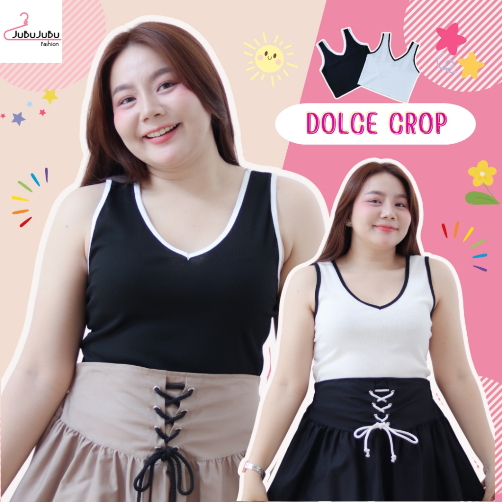 JuBu JuBu Dolce CropTop(ไม่มีฟองน้ำ)เสื้อกล้ามครอปคอวี ผ้าร่องเนื้อนิ่ม เสื้อสาวอวบ อก36-42นิ้ว#547