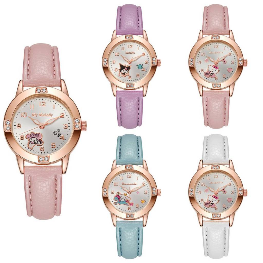 นาฬิกาข้อมือสายหนัง สำหรับเด็ก ลายการ์ตูนแสนน่ารัก