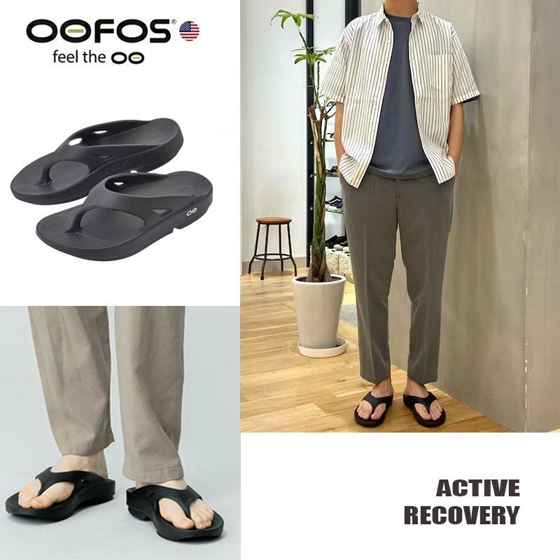 OUTLETS OOFOS Ooriginal Black - รองเท้าแตะผู้ชาย รองเท้าแตะเพื่อสุขภาพ ลดแรงกดทับเท้า(ขายล้างสต็อก)