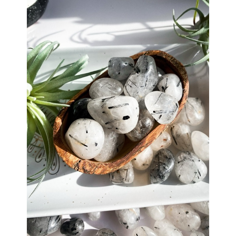 1 PC Black Tourmalinated Quartz Tumbles, Protection & Clarity, Tourmaline Quartz Tumbled, Tumbled To