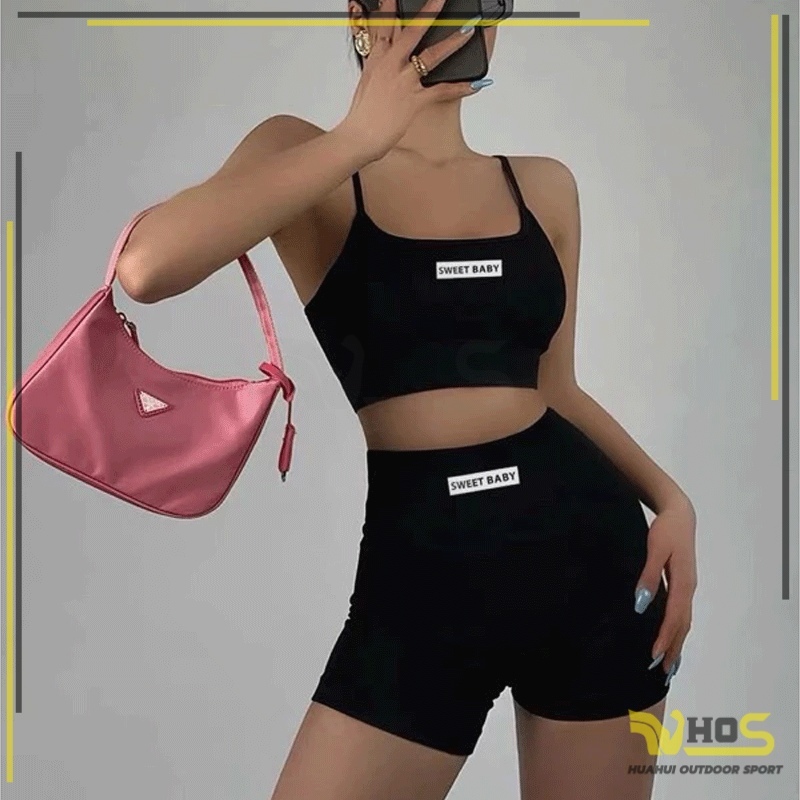 บราสปอร์ต+กางเกงขาสั้น ชุดโยคะ วัสดุนุ่ม ผ้าระบายอากาศ สวมใส่สบาย มีฟองน้ำในตัว ถอดออกซักได้ - รูปที่ 5